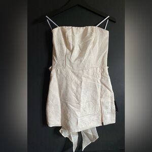 Lulu's Cream Strapless Lace Dress